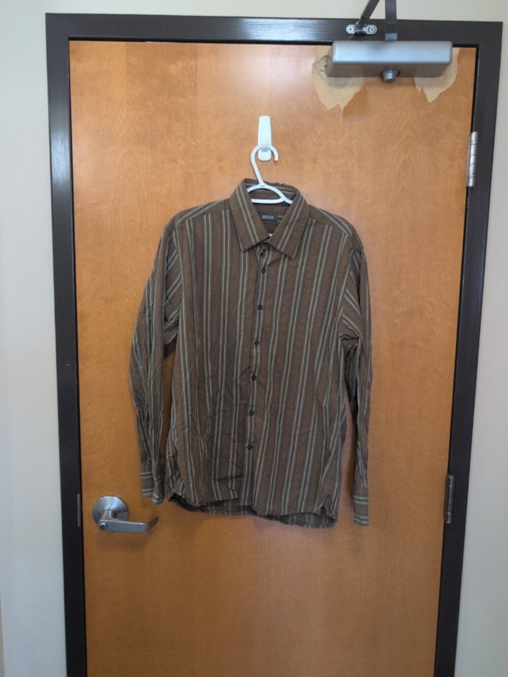 Kenneth Cole Reaction Shirt Mens XL Brown Long Sleeve Button Up Striped